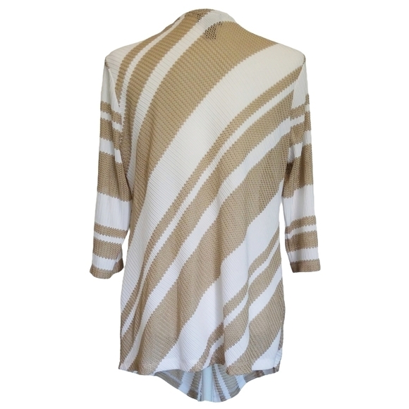 Chico's Travelers Tan White Mesh Striped Open Front Cardigan Cover-Up Duster - Picture 2 of 7